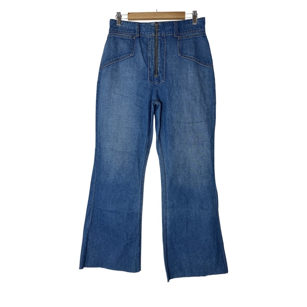 Reformation Cher Jeans Womens 29 Blue Flared Wide Leg Denim Zip‎ Stonewash
